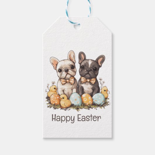 Happy Easter French Bulldogs Geschenkanhänger (Vorderseite)