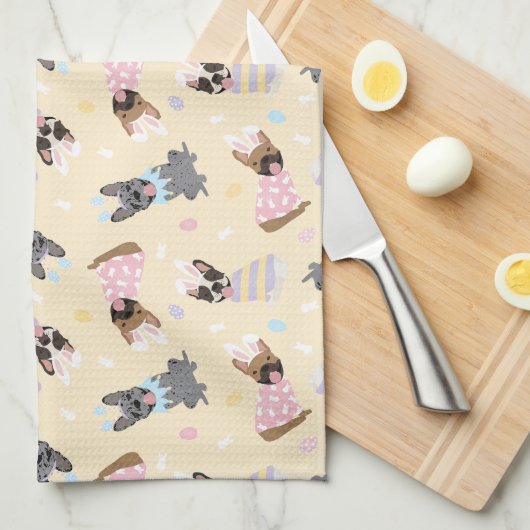 Happy Easter French Bulldogs Geschirrtuch (Viertel Falte)
