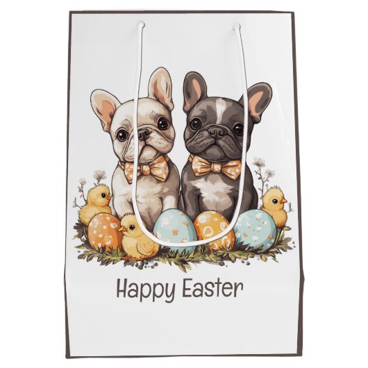 Happy Easter French Bulldogs Mittlere Geschenktüte (Rückseite)