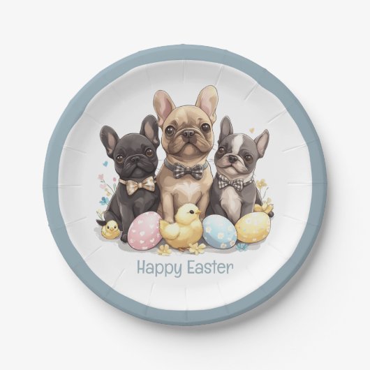 Happy Easter French Bulldogs Pappteller (Vorderseite)