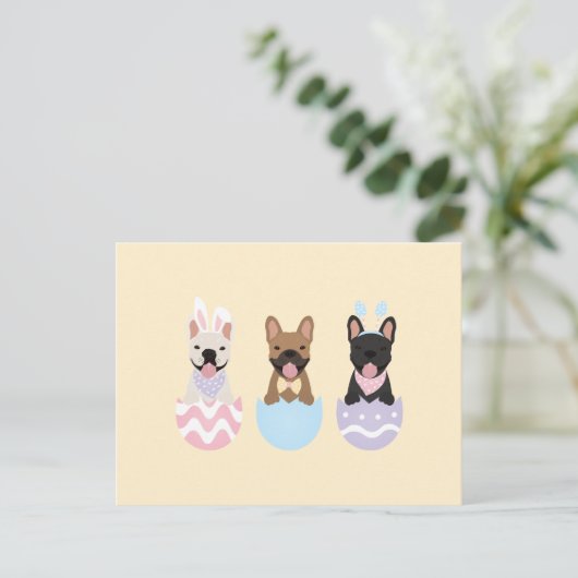 Happy Easter French Bulldogs Postkarte (Stehend Vorderseite)