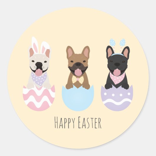 Happy Easter French Bulldogs Runder Aufkleber (Vorderseite)