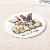 Happy Easter French Bulldogs Runder Pappuntersetzer (Angewinkelt)
