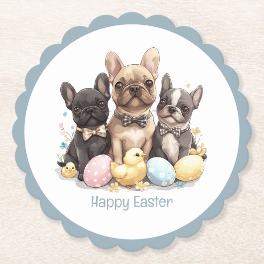 Happy Easter French Bulldogs Untersetzer (Vorderseite)