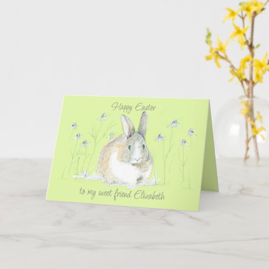 Happy Easter Friend Rabbit Individuelle Name perso Karte (Gelbe Blume)