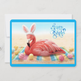 Happy Easter from Florida Flamingo Bunny on Beach Feiertagskarte