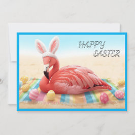 Happy Easter from Florida Flamingo Bunny on Beach Feiertagskarte