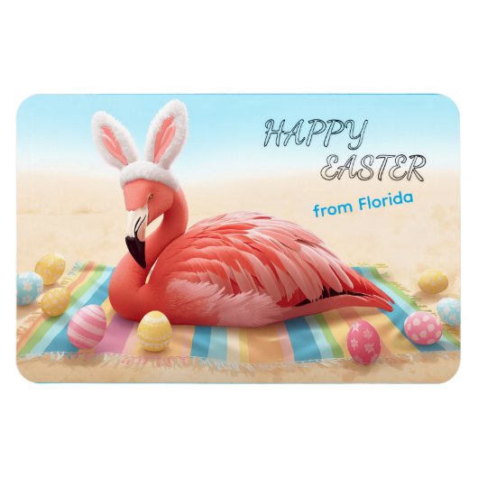 Happy Easter from Florida Flamingo Bunny on Beach Magnet (Horizontal)