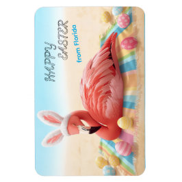 Happy Easter from Florida Flamingo Bunny on Beach Magnet