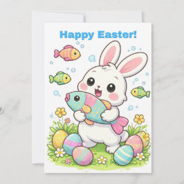 Happy Easter Funny Bunny April Fools Fish Humor Feiertagskarte