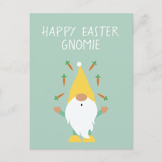 Happy Easter Gnomie Juggling Carrots Postkarte (Vorderseite)