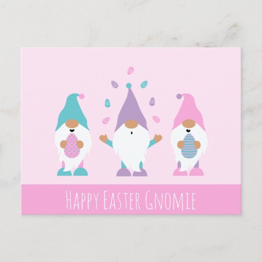 Happy Easter Gnomie Juggling Ostereier Postkarte (Vorderseite)