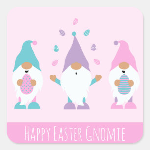 Happy Easter Gnomie Juggling Ostereier Quadratischer Aufkleber