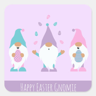 Happy Easter Gnomie Juggling Ostereier Quadratischer Aufkleber