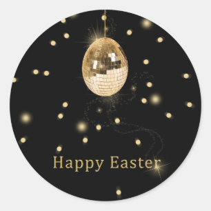 Happy Easter Gold Disco Ball Runder Aufkleber