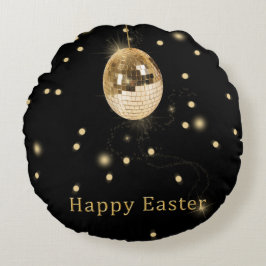 Happy Easter Gold Disco Ball Rundes Kissen