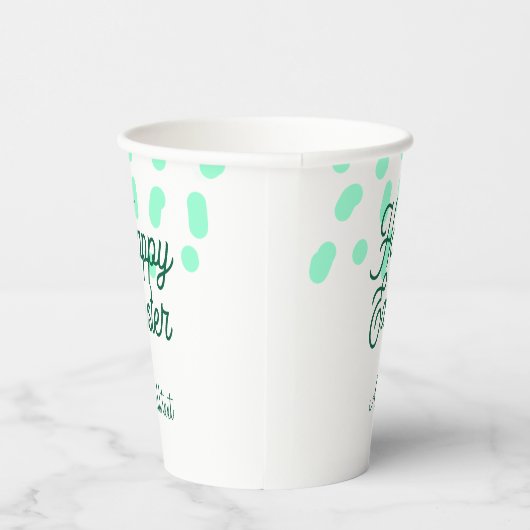 Happy Easter green eggs pastel name date simple  Pappbecher (Rechts)