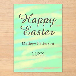 Happy Easter green yellow pastel gray name year  Acryleinladungen