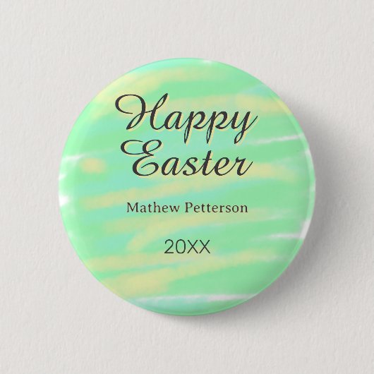 Happy Easter green yellow pastel gray name year  Button (Vorderseite)