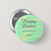 Happy Easter green yellow pastel gray name year  Button (Vorne & Hinten)