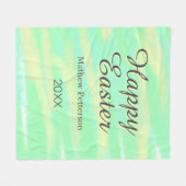 Happy Easter green yellow pastel gray name year  Fleecedecke (Vorderseite (Horizontal))