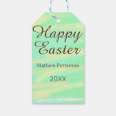 Happy Easter green yellow pastel gray name year  Geschenkanhänger (Rückseite)