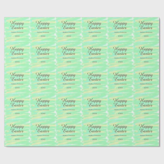 Happy Easter green yellow pastel gray name year  Geschenkpapier (Flach)