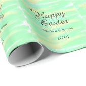 Happy Easter green yellow pastel gray name year  Geschenkpapier (Rolleneckpunkt)