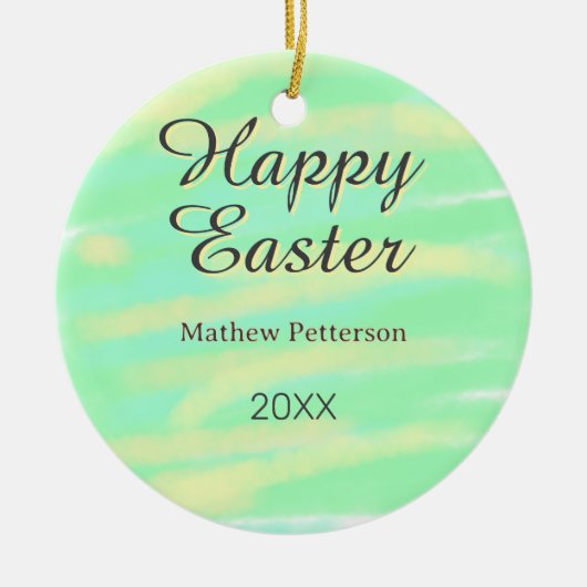 Happy Easter green yellow pastel gray name year  Keramik Ornament (Vorne)