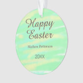 Happy Easter green yellow pastel gray name year  Ornament (Vorderseite)