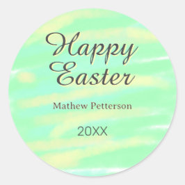 Happy Easter green yellow pastel gray name year  Runder Aufkleber