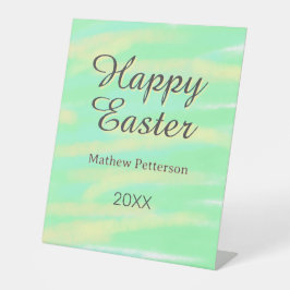 Happy Easter green yellow pastel gray name year  Sockelschild