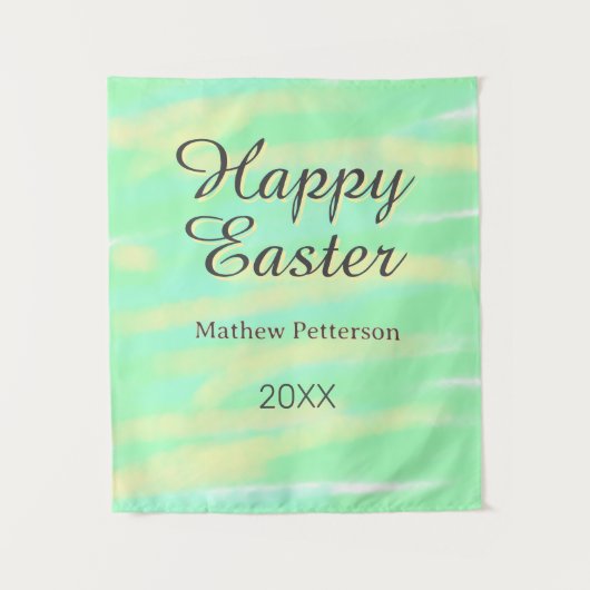Happy Easter green yellow pastel gray name year  Wandteppich (Vorderseite)