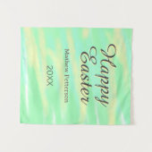 Happy Easter green yellow pastel gray name year  Wandteppich (Vorderseite (Horizontal))