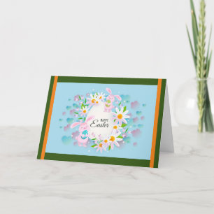 Happy Easter Holiday Bunny Floral Holiday Cards Feiertagskarte