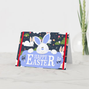 Happy Easter Holiday Bunny Floral Holiday Cards Feiertagskarte