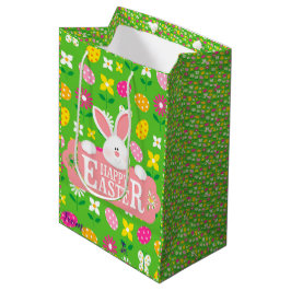 Happy Easter Holiday Bunny Floral Mittlere Geschenktüte