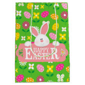 Happy Easter Holiday Bunny Floral Mittlere Geschenktüte (Rückseite)
