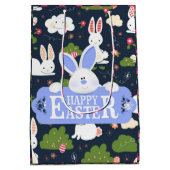 Happy Easter Holiday Bunny Floral Mittlere Geschenktüte (Rückseite)