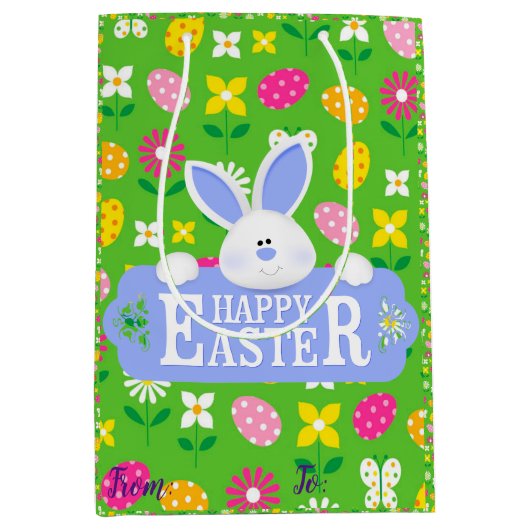 Happy Easter Holiday Bunny Floral Mittlere Geschenktüte (Vorderseite)