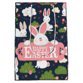 Happy Easter Holiday Bunny Floral Mittlere Geschenktüte (Rückseite)