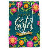 Happy Easter Holiday Bunny Floral Mittlere Geschenktüte (Rückseite)
