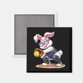 Happy easter holiday bunny playing softball magnet (Vorderseite/Rückseite)