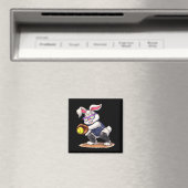 Happy easter holiday bunny playing softball magnet (In Situ (Geschirrspüler))