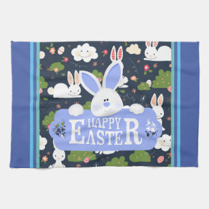 Happy Easter Holiday Trendy Bunny Floral Geschirrtuch