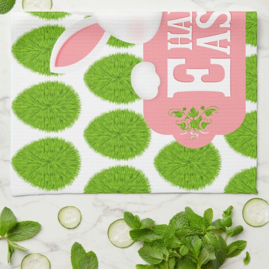 Happy Easter Holiday Trendy Bunny Floral Geschirrtuch (Gefaltet)