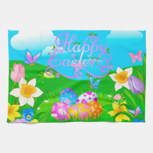 Happy Easter Holiday Trendy Bunny Floral Geschirrtuch