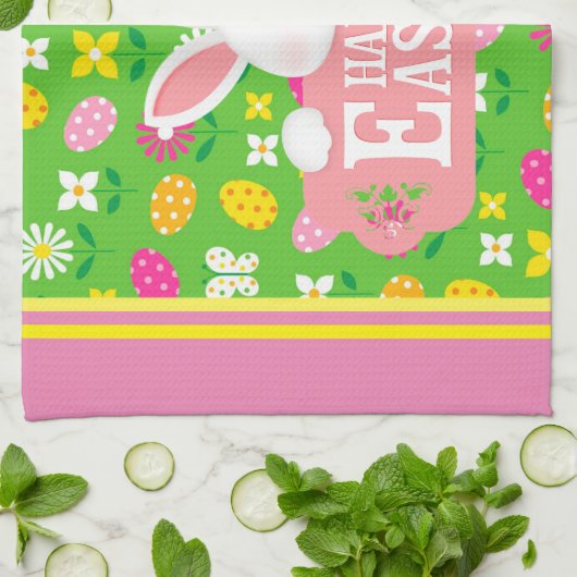 Happy Easter Holiday Trendy Bunny Floral Geschirrtuch (Gefaltet)