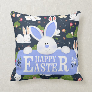 Happy Easter Holiday Trendy Bunny Floral Kissen