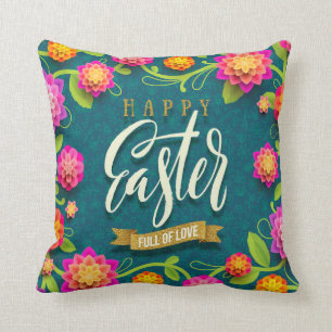 Happy Easter Holiday Trendy Bunny Floral Kissen